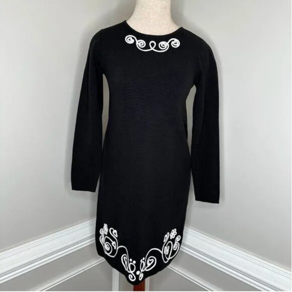 Hanna Andersson Girls' Black Embroidered Sweater Dress Long Sleeve Size 150